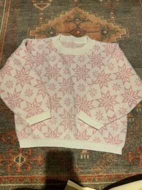 Vintage Pink and Cream Snowflake Knit Sweater - Women's XS/S